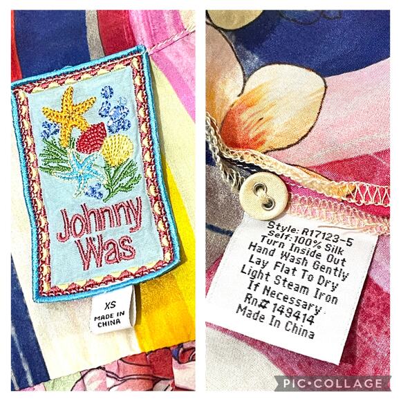 Johnny Was Summer Stripe Button Up 100% Silk SZ XS - Picture 8 of 9